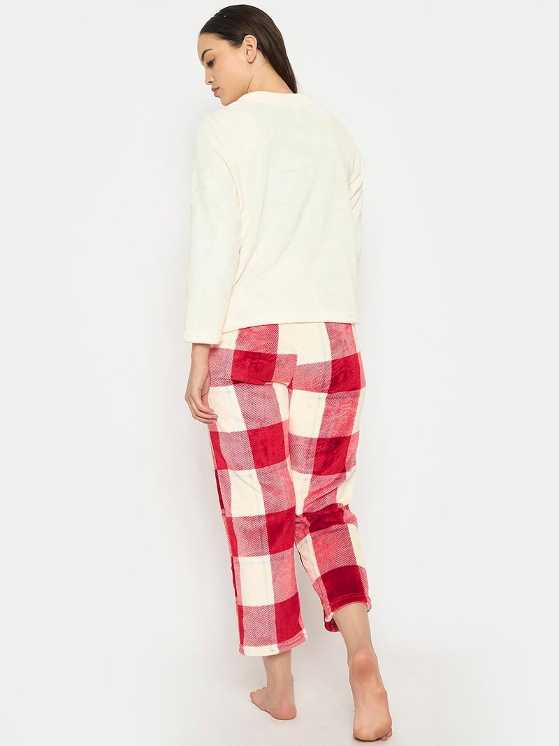 CAMEY Women's Printed Full Sleeve Round-Neck Top and Pyjama Pants with Pockets (Cream, XS) - Image 5