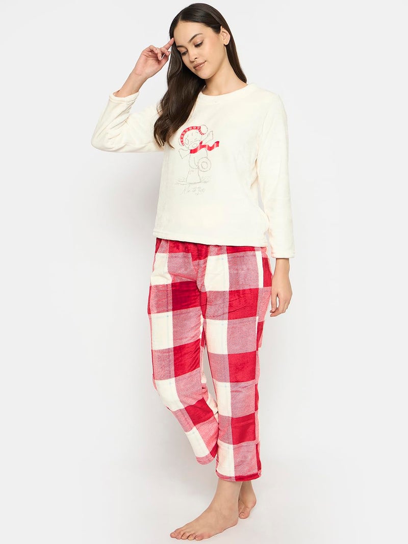 CAMEY Women's Printed Full Sleeve Round-Neck Top and Pyjama Pants with Pockets (Cream, XS) - Image 3