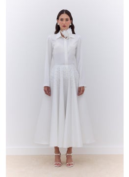 Manuka Pearled Flared Evening Skirt Ecru  - Image 1