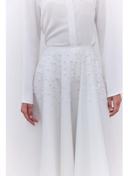 Manuka Pearled Flared Evening Skirt Ecru  - Image 3