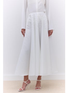 Manuka Pearled Flared Evening Skirt Ecru  - Image 4