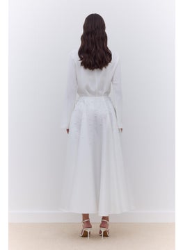 Manuka Pearled Flared Evening Skirt Ecru  - Image 5