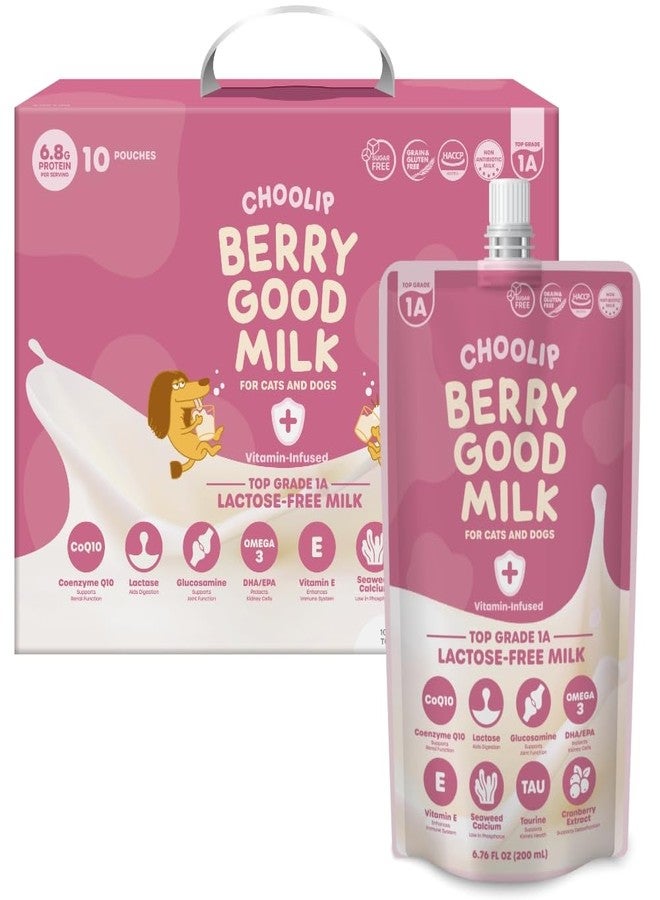 Choolip Berry Good Milk - 10-Pack Lactose-Free Vitamin Milk for Cats & Dogs | Vet-Formulated Pet Drink Supporting Urinary, Joint & Digestive Health | Grain-Free, Ready to Serve - Image 1