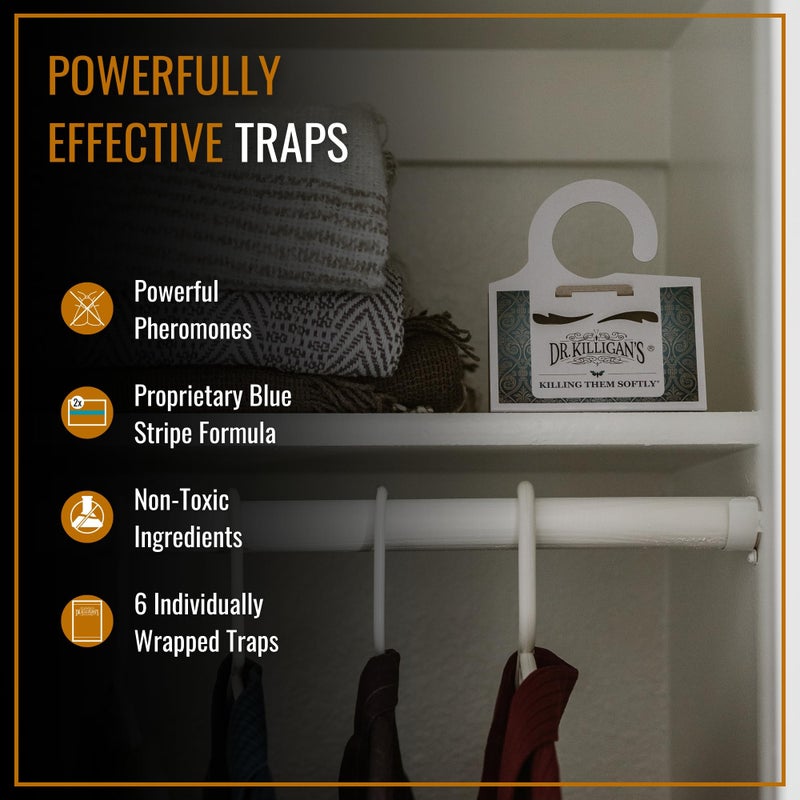 Dr. Killigan's Premium Double Potent Clothing Moth Traps with Pheromones Prime | Organic Clothes Moths Trap with Lure for Closets & Carpet | Case Making Moth Treatment & Prevention (6 Pack, White) - Image 2