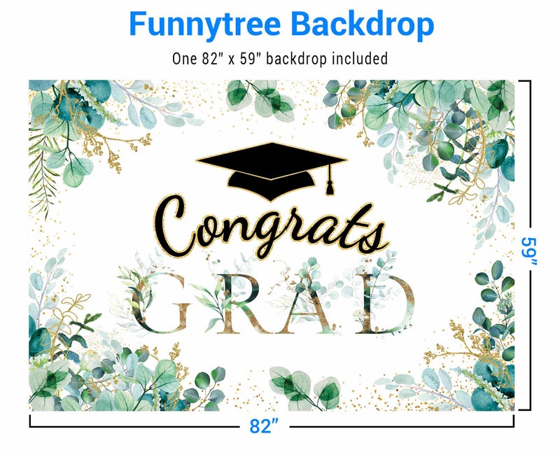 Funnytree 82" x 59" Greenery Graduation Backdrop Congrats Grad Class of 2026 Background Congratulations Celebration Graduate Prom Party Supplies Banner Decoration Photo Booth Props - Image 2