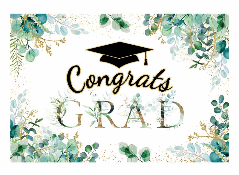 Funnytree 82" x 59" Greenery Graduation Backdrop Congrats Grad Class of 2026 Background Congratulations Celebration Graduate Prom Party Supplies Banner Decoration Photo Booth Props - Image 1