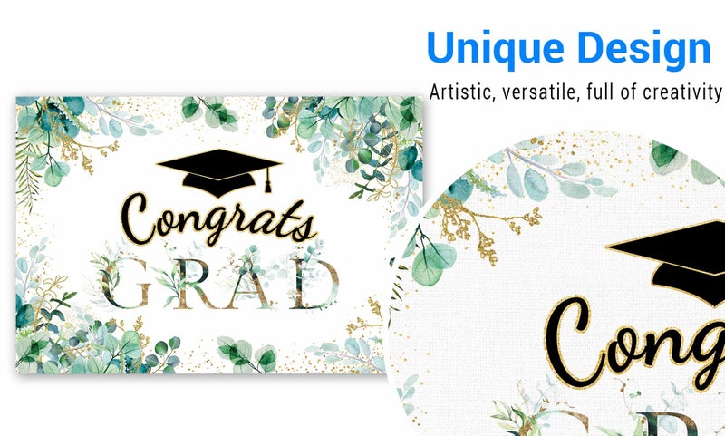 Funnytree 82" x 59" Greenery Graduation Backdrop Congrats Grad Class of 2026 Background Congratulations Celebration Graduate Prom Party Supplies Banner Decoration Photo Booth Props - Image 3