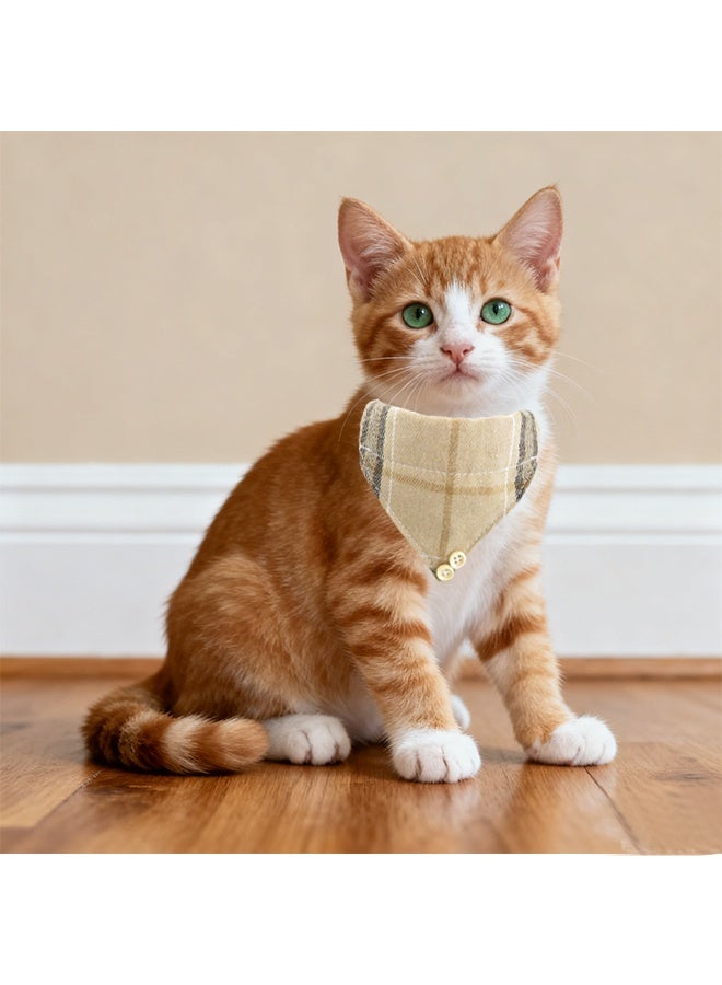Cat Collar Breakaway with Bells and Bowtie, 2 Pack Cute Cat Bandana Collar, Classic Plaid Design with Safety Buckle Adjustable Size for Small Kitten Boys Girls,Beige - Image 5