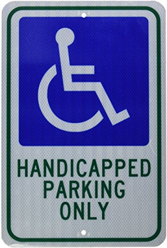 NMC TM145J Handicap Parking Sign, Legend "HANDICAPPED PARKING ONLY" with Graphic, 12" Length x 18" Height, Engineer Grade Prismatic Reflective Aluminum 0.080, Green/Blue On White - Image 2