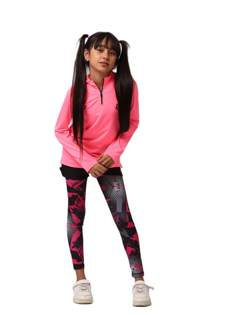 Girls' Neon Fuchsia Long Sleeve Sports T-Shirt – Dry Fit, Breathable Design