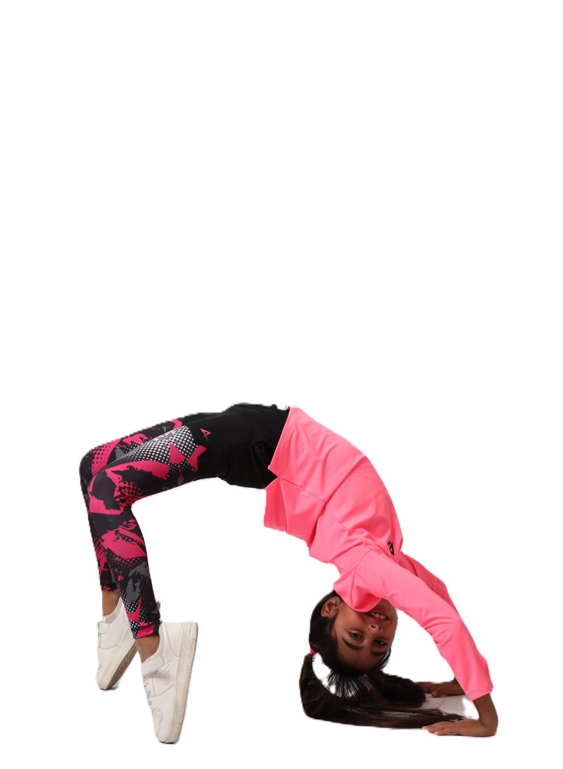 Girls' Neon Fuchsia Long Sleeve Sports T-Shirt – Dry Fit, Breathable Design