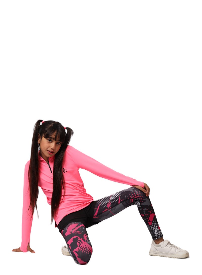 Girls' Neon Fuchsia Long Sleeve Sports T-Shirt – Dry Fit, Breathable Design