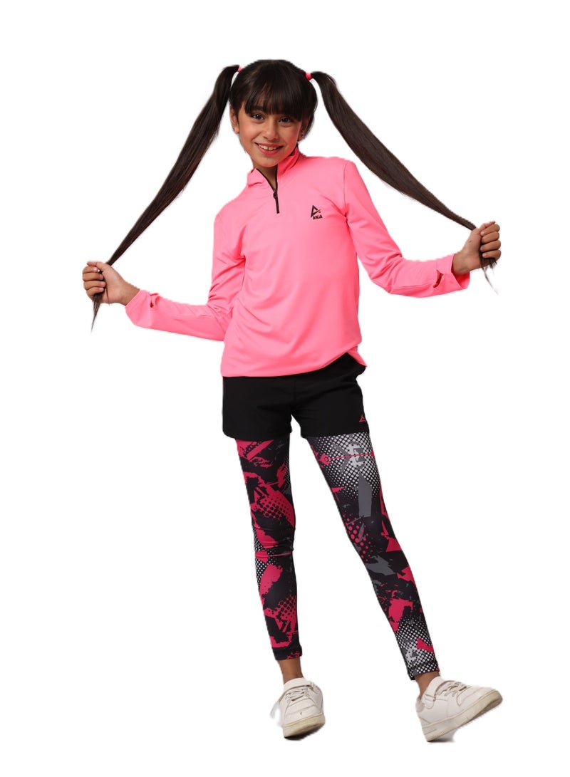 Girls' Neon Fuchsia Long Sleeve Sports T-Shirt – Dry Fit, Breathable Design
