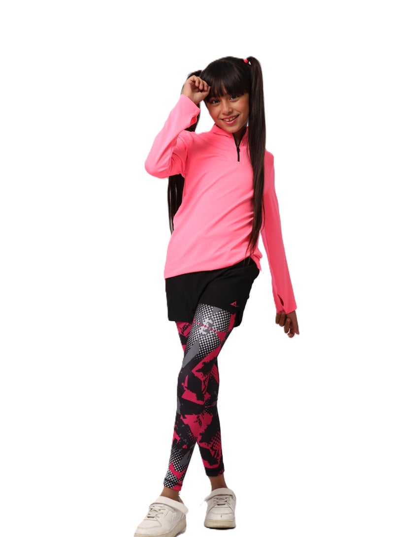 Girls' Neon Fuchsia Long Sleeve Sports T-Shirt – Dry Fit, Breathable Design