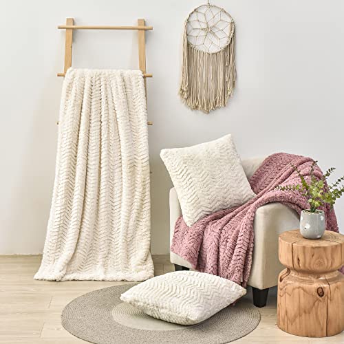 YUSOKI Luxury Faux Fur Throw Blanket(Without Pillows) 2 Layers,3lb,All Ages,Home Decoration, (Ivory,50" x 63") - Image 5