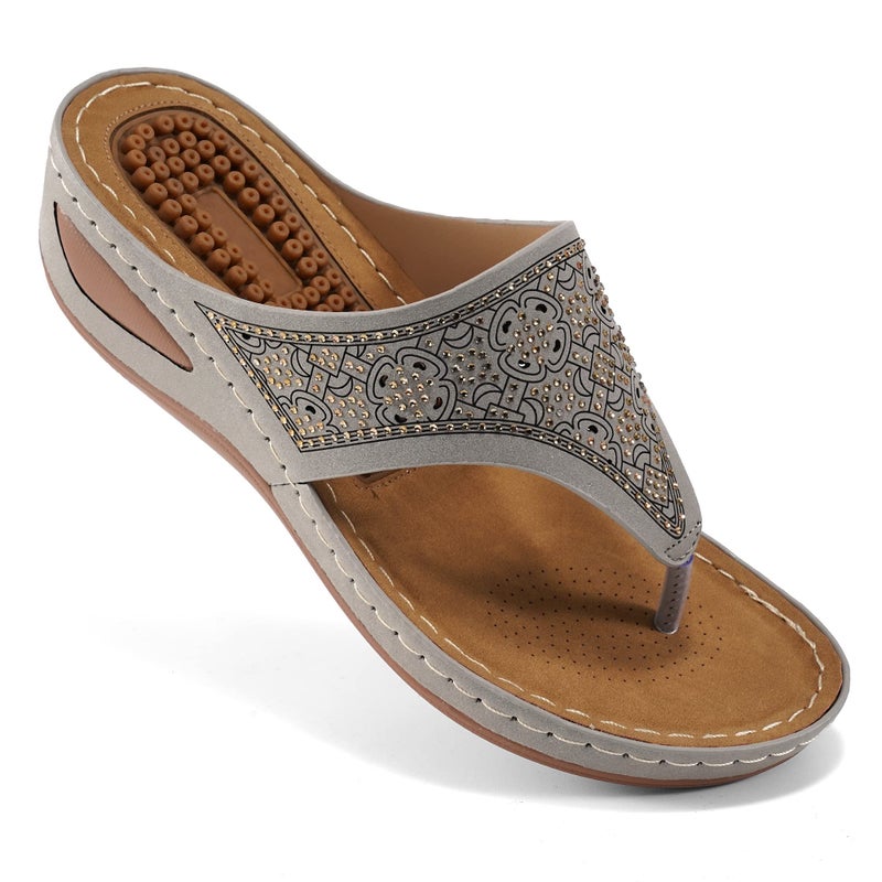 Ecetana Womens Sandals Dressy Wedge Comfortable Summer Flip Flops Non Slip Rhinestone Platform Shoes Ladies Casual Beach Sandals for Women