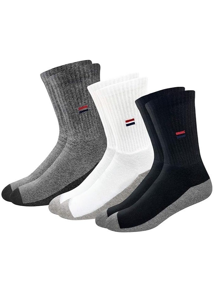 NAVYSPORT Men's Solid Cotton Cushion Comfort Crew Socks, Pack of 3 (Free Size, Multicolored) - Image 1