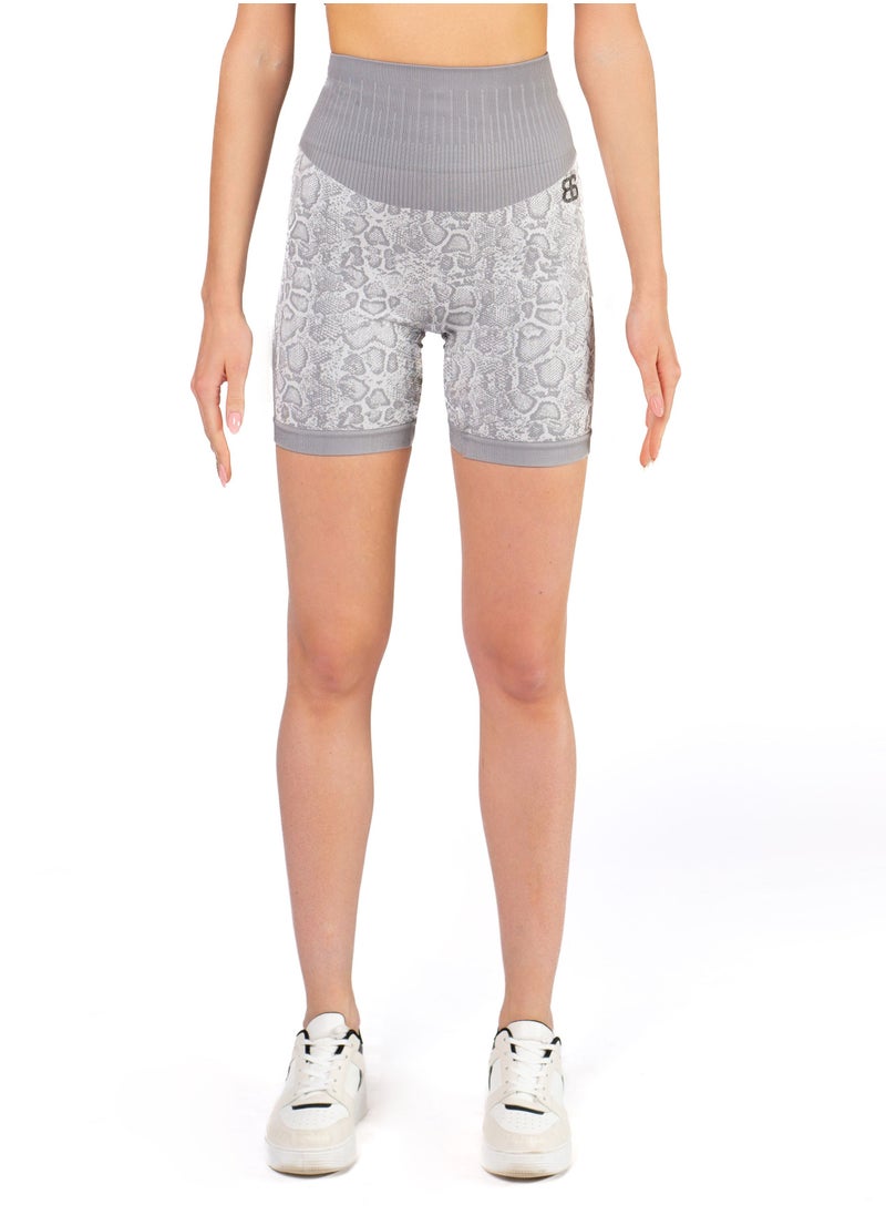 Bernessi High Waisted Tie-Dye Biker Shorts for Women Sport Legging Shorts Workout Cycling Athletic Running Yoga Gym Volleyball for Ladies with Tummy Control Textured Grey Snake  - Image 1