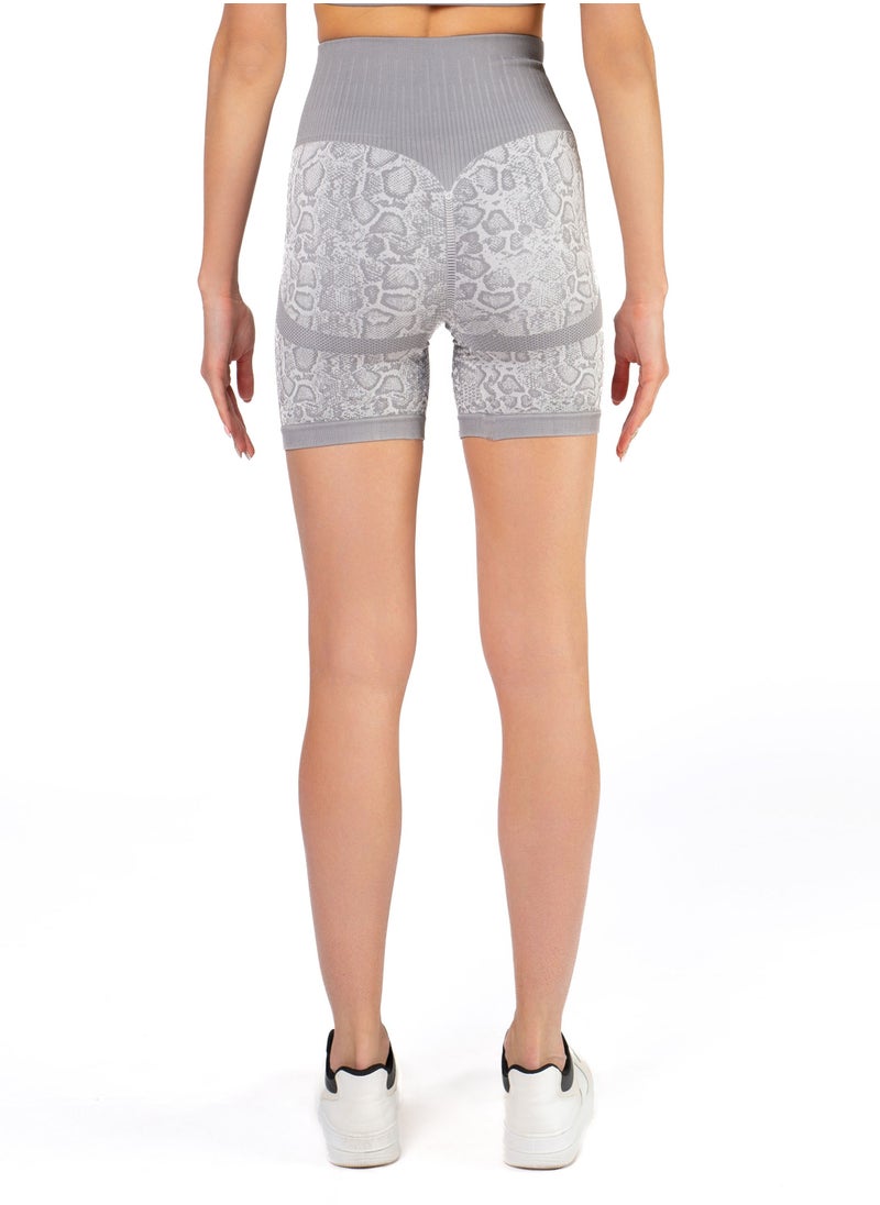Bernessi High Waisted Tie-Dye Biker Shorts for Women Sport Legging Shorts Workout Cycling Athletic Running Yoga Gym Volleyball for Ladies with Tummy Control Textured Grey Snake  - Image 2