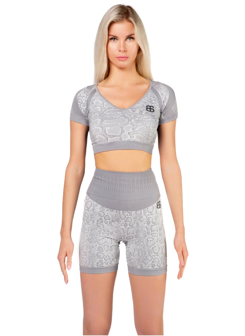 Bernessi High Waisted Tie-Dye Biker Shorts for Women Sport Legging Shorts Workout Cycling Athletic Running Yoga Gym Volleyball for Ladies with Tummy Control Textured Grey Snake  - Image 4
