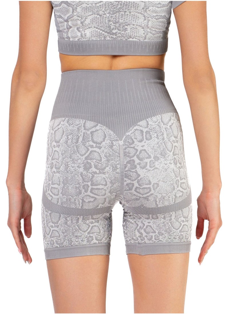 Bernessi High Waisted Tie-Dye Biker Shorts for Women Sport Legging Shorts Workout Cycling Athletic Running Yoga Gym Volleyball for Ladies with Tummy Control Textured Grey Snake  - Image 3