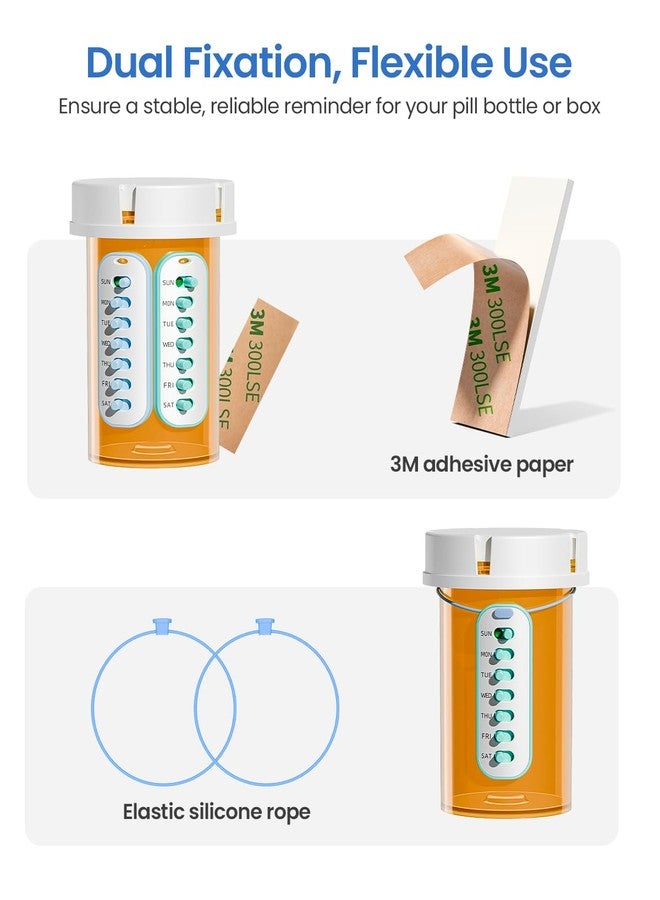 Betife 2-Pack Pill Reminder Tracker - Elastic Lanyard & 3M Stickers, Reusable Medication Reminder for Most Pill Bottles, Daily Habit Tracker for Seniors & Busy Adults - Image 2