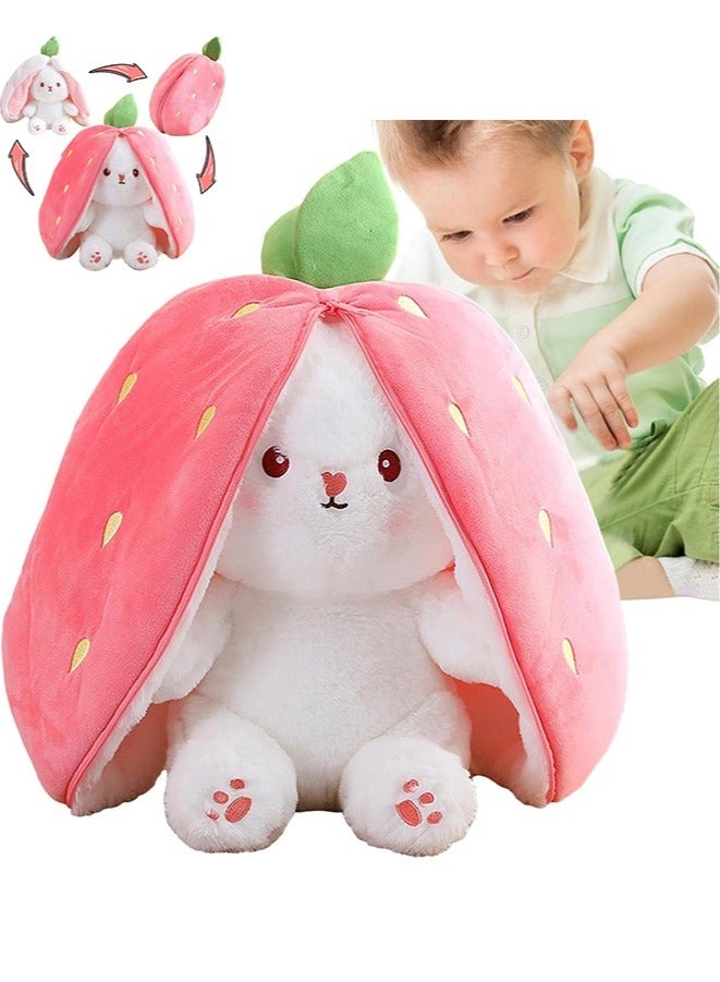 Strawberry Bunny Plush Toy Rabbit Muppet Toys Bunny Stuffed Animal Reversible Cuddle Bunny Stuffed Strawberry Bunny Transformed Rabbit Plush Zipper - Image 1