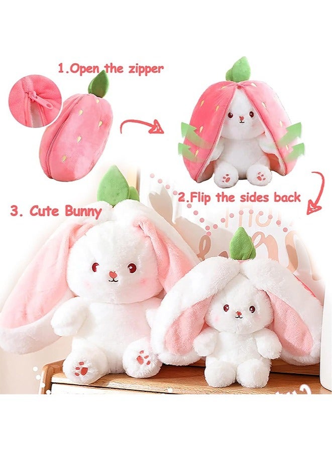 Strawberry Bunny Plush Toy Rabbit Muppet Toys Bunny Stuffed Animal Reversible Cuddle Bunny Stuffed Strawberry Bunny Transformed Rabbit Plush Zipper - Image 5