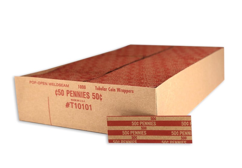Huron Flat Coin Wrapper, Penny $.50 Cent Red Rolls (250 pcs) - Image 1