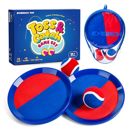 EVERICH TOY Upgraded Toss and Catch Ball Game Set Kids Toy Stocking Stuffers for Boys Girls Ages 312 Includes 2 Paddles 2 Sticky Balls WaterResistant Indoor Outdoor Toy for Beach Pool Yard - Image 1