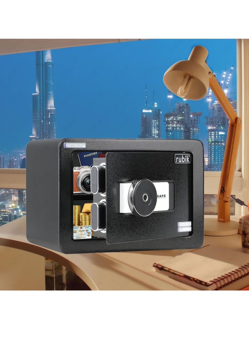 Rubik Safe Box with Biometric Fingerprint and Key lock for Money Jewelry Documents Home Office RB25FYM (Size 25x35x25cm) Black - Image 4