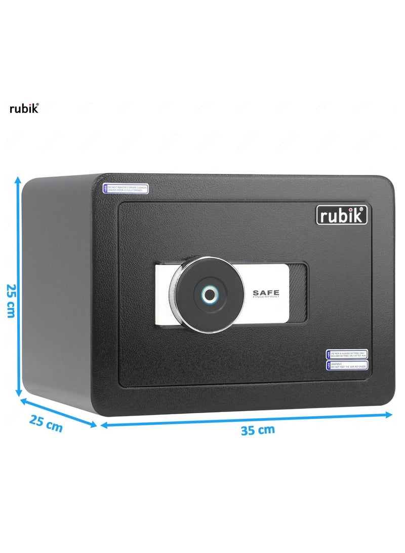 Rubik Safe Box with Biometric Fingerprint and Key lock for Money Jewelry Documents Home Office RB25FYM (Size 25x35x25cm) Black - Image 3