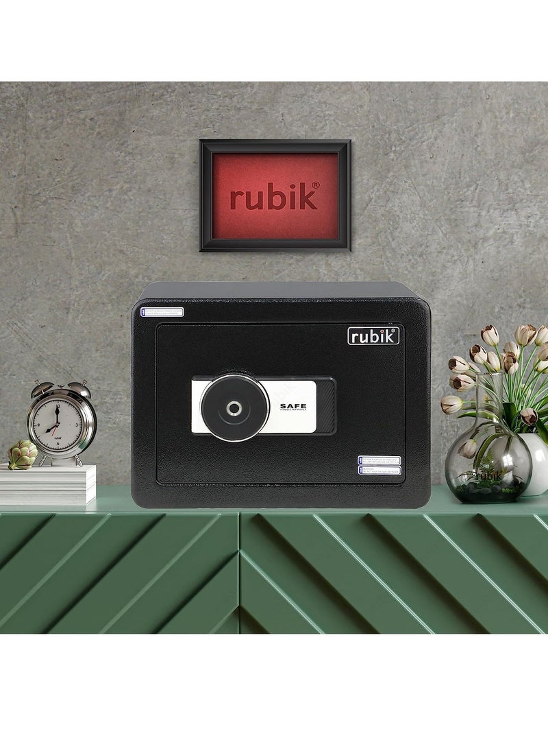 Rubik Safe Box with Biometric Fingerprint and Key lock for Money Jewelry Documents Home Office RB25FYM (Size 25x35x25cm) Black - Image 5