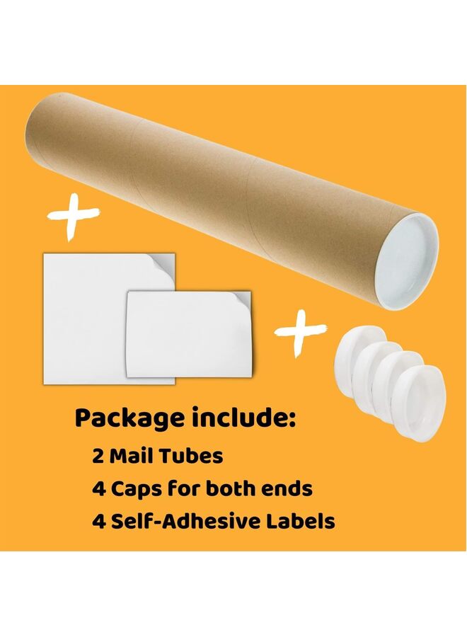 Mailing Tubes, Posters Tubes, Mailing Tubes with Plastic Caps Shipping, Cardboard, Blueprints, Artwork Poster, Kraft Extra Heavy-Duty Thickness Posters, 2 X 12 Inch - Image 3