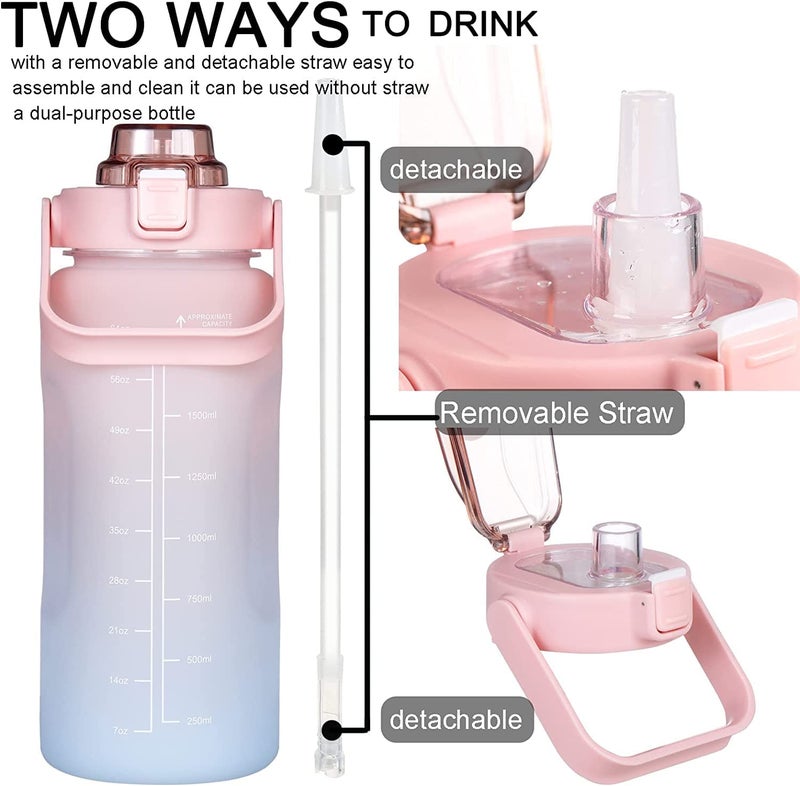 SYADEL Sipper Water Bottle 2 L with Motivational Time Marker NonToxic Water Bottle for Office Water Bottle for Gym for Adults Water Bottle Pink - Image 2