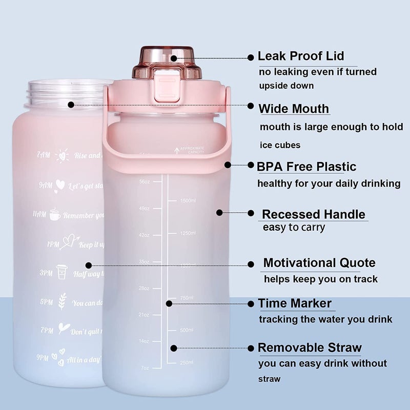 SYADEL Sipper Water Bottle 2 L with Motivational Time Marker NonToxic Water Bottle for Office Water Bottle for Gym for Adults Water Bottle Pink - Image 5