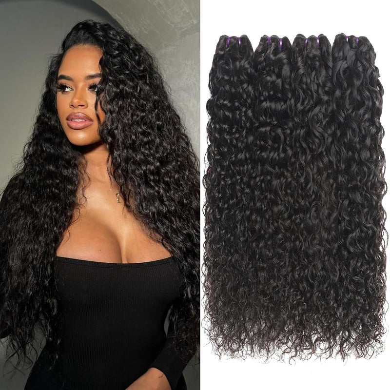 Beauty Queen 16A Water Wave Hair Bundles 18 20 22 24 Inch 100 Unprocessed Brazilian Virgin Remy Human Hair Bundles Full and Thick Hair Bundles Natural Black