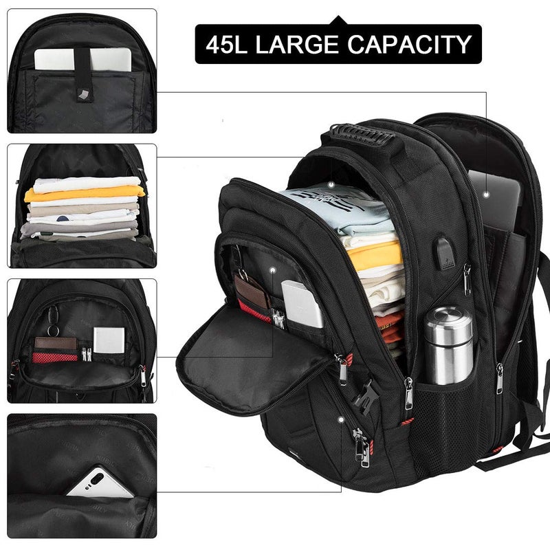 NEWHEY NEWHEY Laptop Backpack 17 Inch Business Travel Backpacks for Men Women Extra Large Waterproof TSA Anti Theft College Bookbags with USB Charging Port 17.3 Gaming Computer Backpack 45L, Black  - Image 3