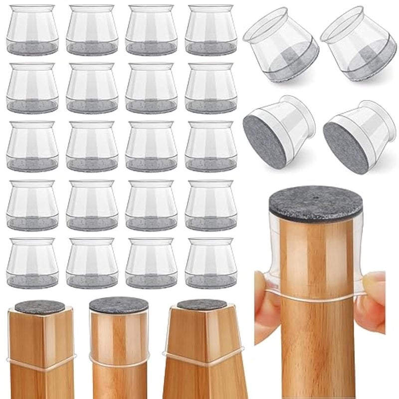 vysane Chair Leg Floor Protectors Silicone Felt Furniture Leg Pads Caps Covers for Hardwood Floors 40 Pcs Clear MediumFit 132 - Image 1