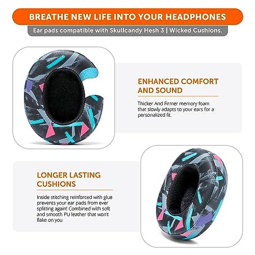 WC Replacement Earpad Cushions for Skullcandy Hesh 3 & Crusher Over-Ear Headphones Made by Wicked Cushions | Improved Durability and Thickness for Improved Comfort and Noise Isolation | 90's Black - Image 4
