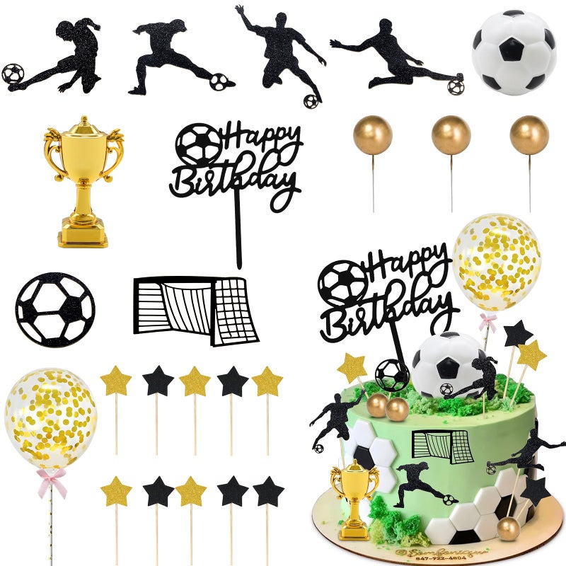 Lukinuo 29pcs Soccer Cake Topper Soccer Birthday Cake Decoration Sports Ball Player Cake Decorations for Men Boy Football Sport Theme Birthday Party Suppplies - Image 1