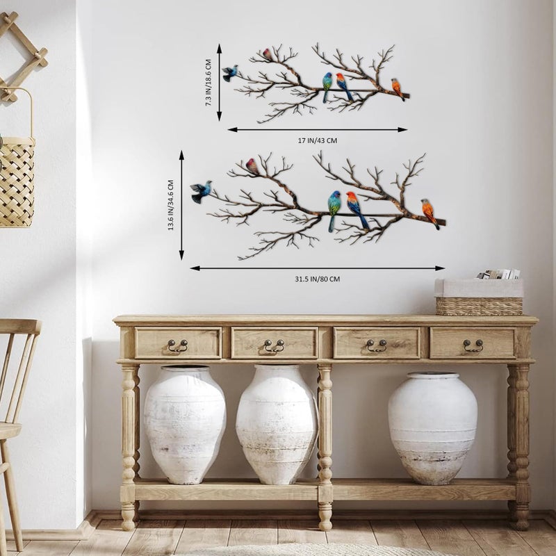ESTART Metal Birds Wall Art, Metal Vivid Birds on Branch Silhouette Wall Decor Black Leaves with Bird Outdoor Hanging Wall Sculpture for Home Balcony Garden (Classic Color, Large) - Image 3