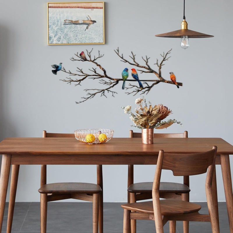 ESTART Metal Birds Wall Art, Metal Vivid Birds on Branch Silhouette Wall Decor Black Leaves with Bird Outdoor Hanging Wall Sculpture for Home Balcony Garden (Classic Color, Large) - Image 5