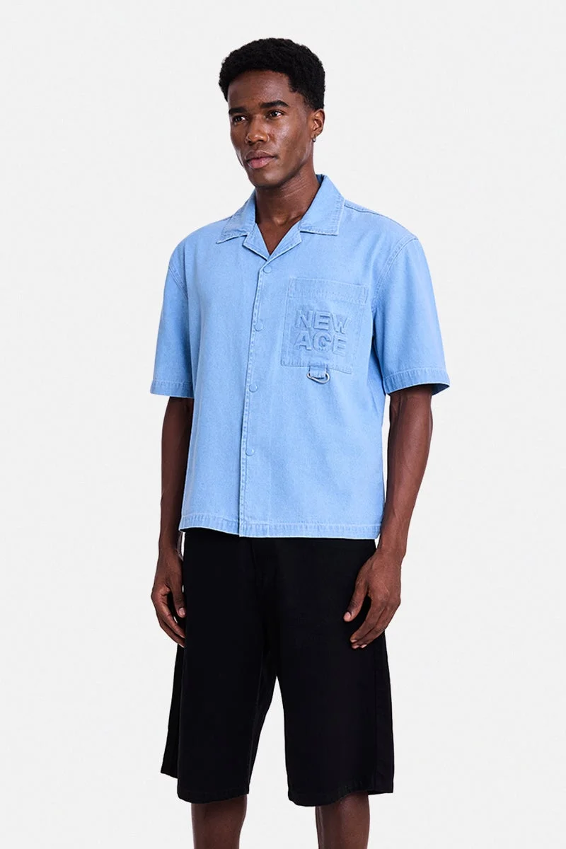 سنيتش Light Blue Solid Half Sleeve Oversized Shirt