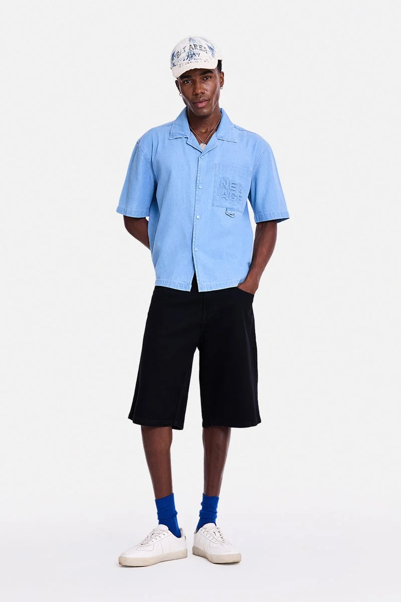 سنيتش Light Blue Solid Half Sleeve Oversized Shirt