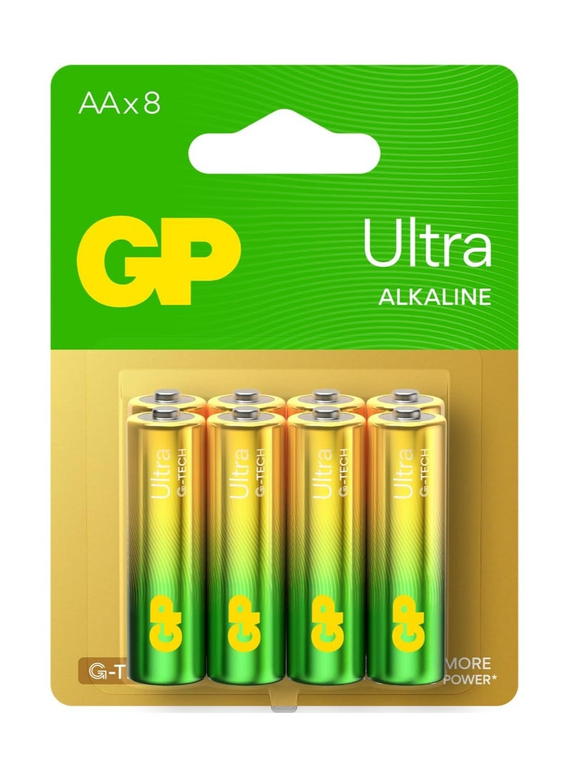 جي بي باتاريز بطاريات GP القلوية AA - 8 عبوات، طاقة AA طويلة الأمد للأجهزة عالية التصريف، بطاقة نفطة ذات خطاف واحد عالمي من PET (A21)  - Image 1
