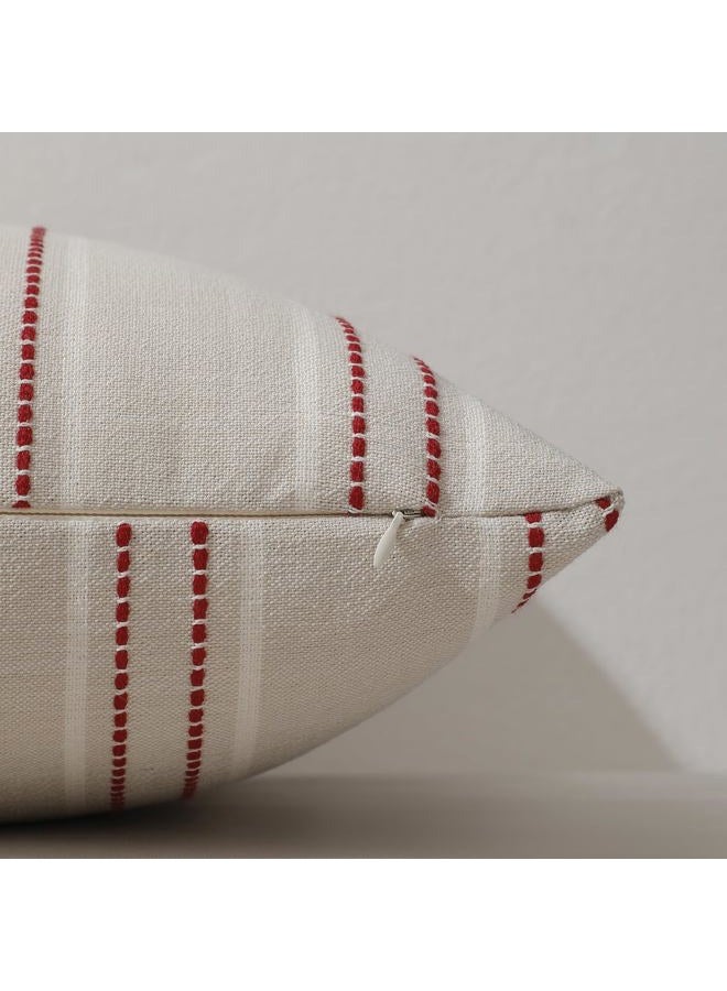 Hckot Christmas Throw Pillow Covers 20x20 Set of 2 Red Striped Pillow Covers Textured Linen Xmas Decorations Pillows Farmhouse Winter Holiday Decor for Sofa Living Room (Red) - Image 5