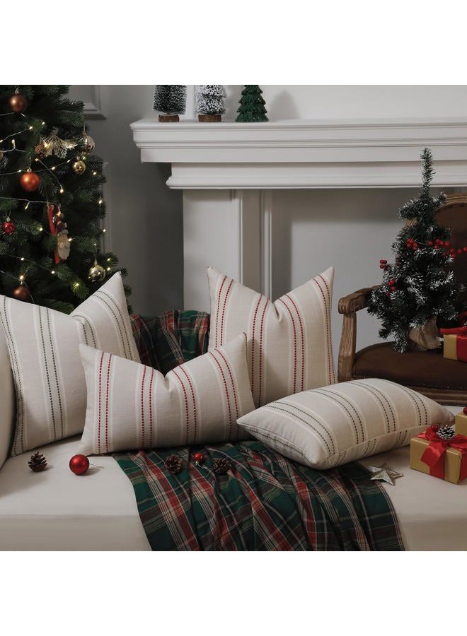 Hckot Christmas Throw Pillow Covers 20x20 Set of 2 Red Striped Pillow Covers Textured Linen Xmas Decorations Pillows Farmhouse Winter Holiday Decor for Sofa Living Room (Red) - Image 3