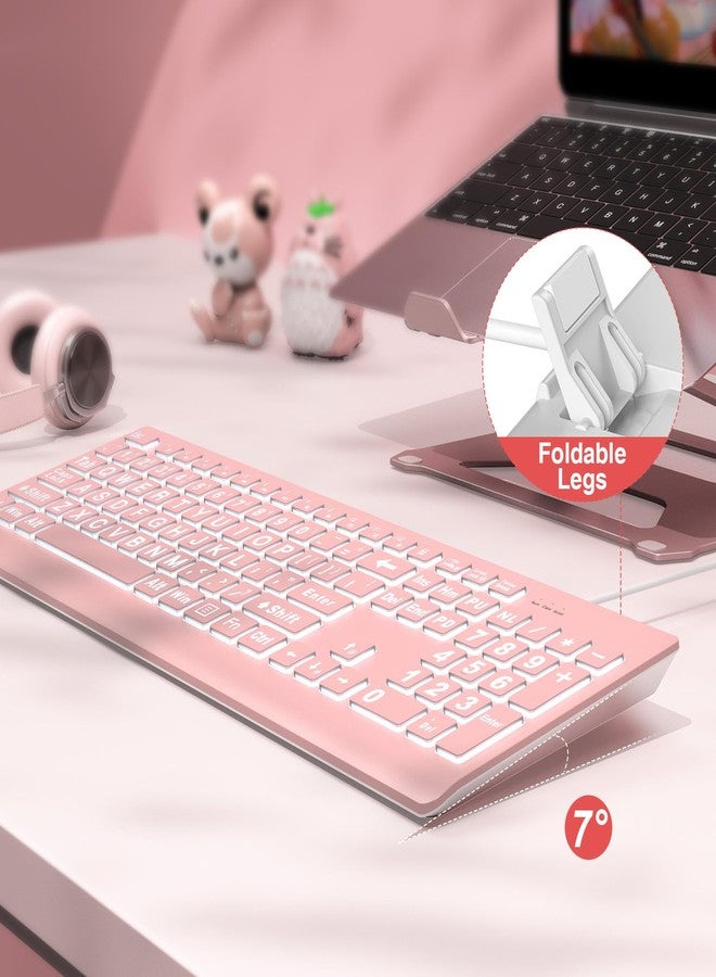 لوحة مفاتيح كمبيوتر سلكية من سابلو، مزودة بمنفذ USB، وأحرف كبيرة، وإضاءة خلفية، ولوحة مفاتيح مضيئة بـ 7 ألوان و4 أوضاع إضاءة خلفية باللون الوردي. - Image 3