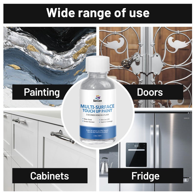 SENVEN Liquid Silver Leaf Paint High Gloss Multi Surface Rich Silver Paint for Metal, Wood, Plastic, Canvas, Appliance, Furniture Scratch Repair & Art Handcrafts 30ml/1.5oz Fast Drying Acrylic Metallic Finish - Image 2